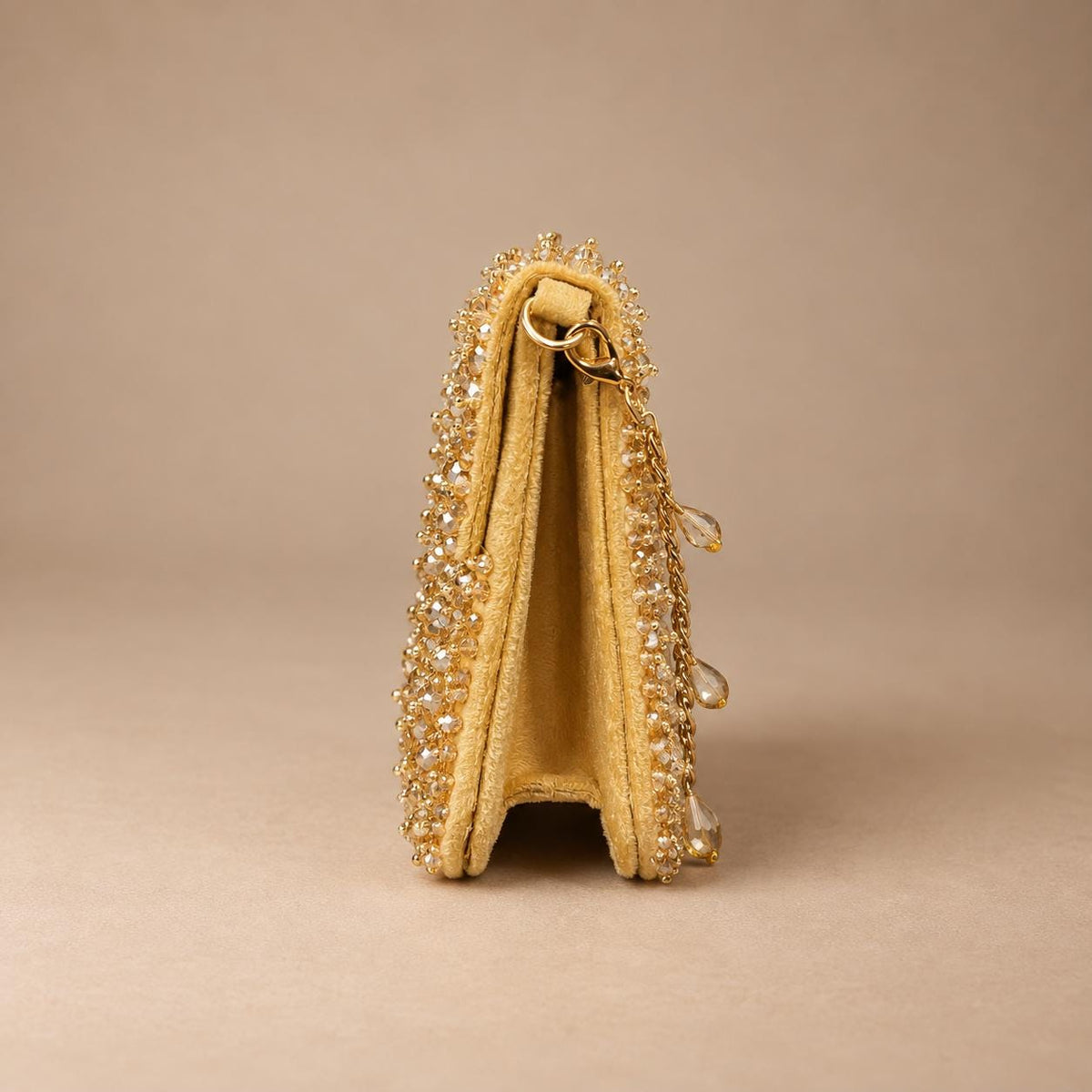 Handcrafted Gold Embroidered Clutch with Chain