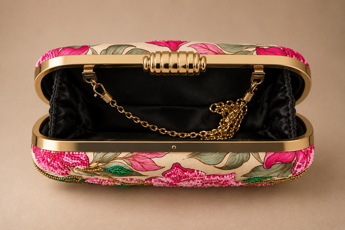 Handcrafted Off-White Floral Embroidered Clutch