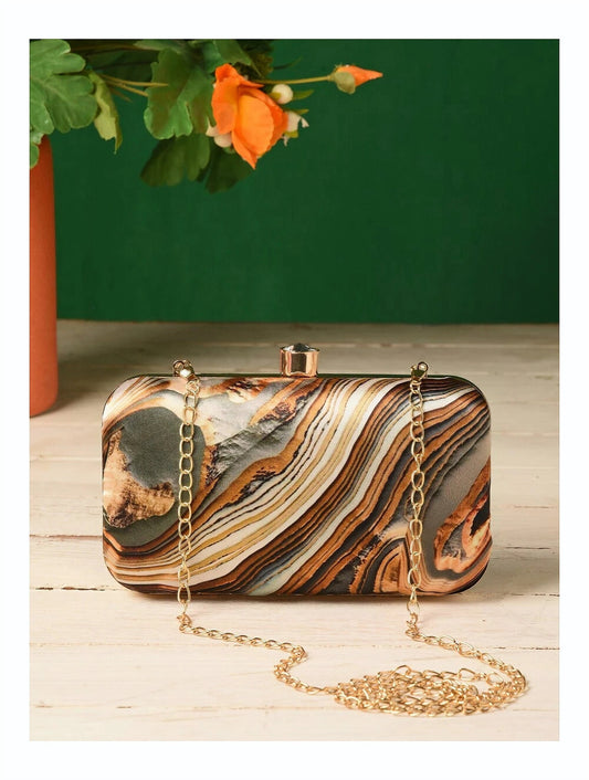 Multicolor Printed Clutch with Chain Strap