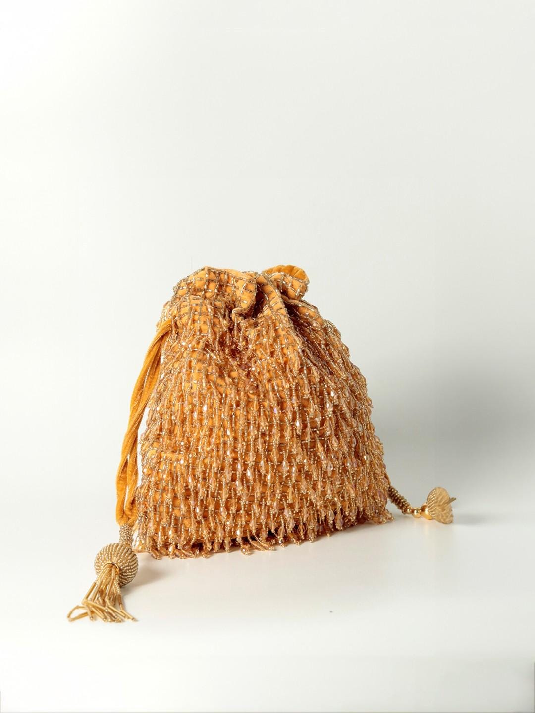 Gold Embellished Potli Bag with Decorative Handle