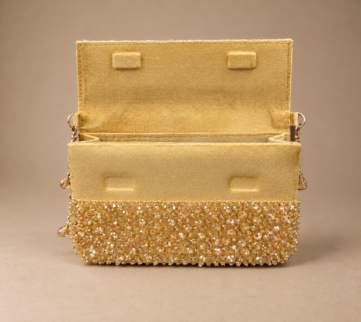 Handcrafted Gold Embroidered Clutch with Chain
