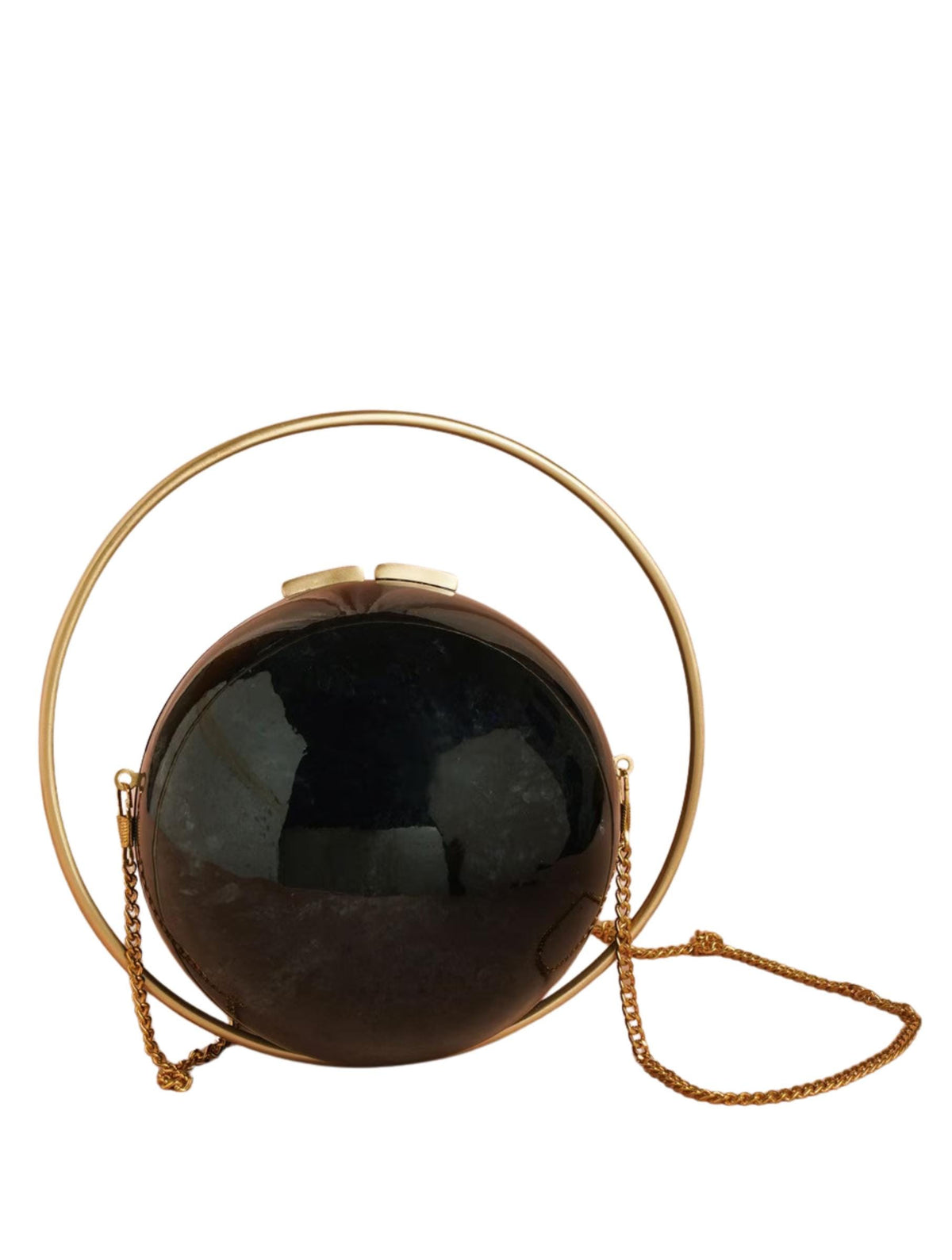 Black Marble Resin Clutch with Brass Handle