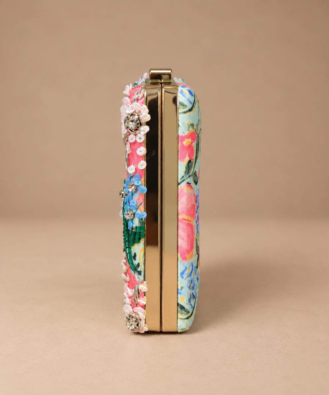 Handcrafted Light Blue Floral Embroidered Clutch