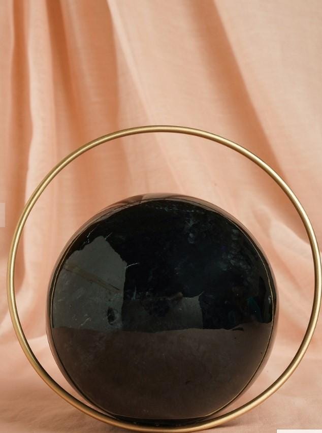 Black Marble Resin Clutch with Brass Handle