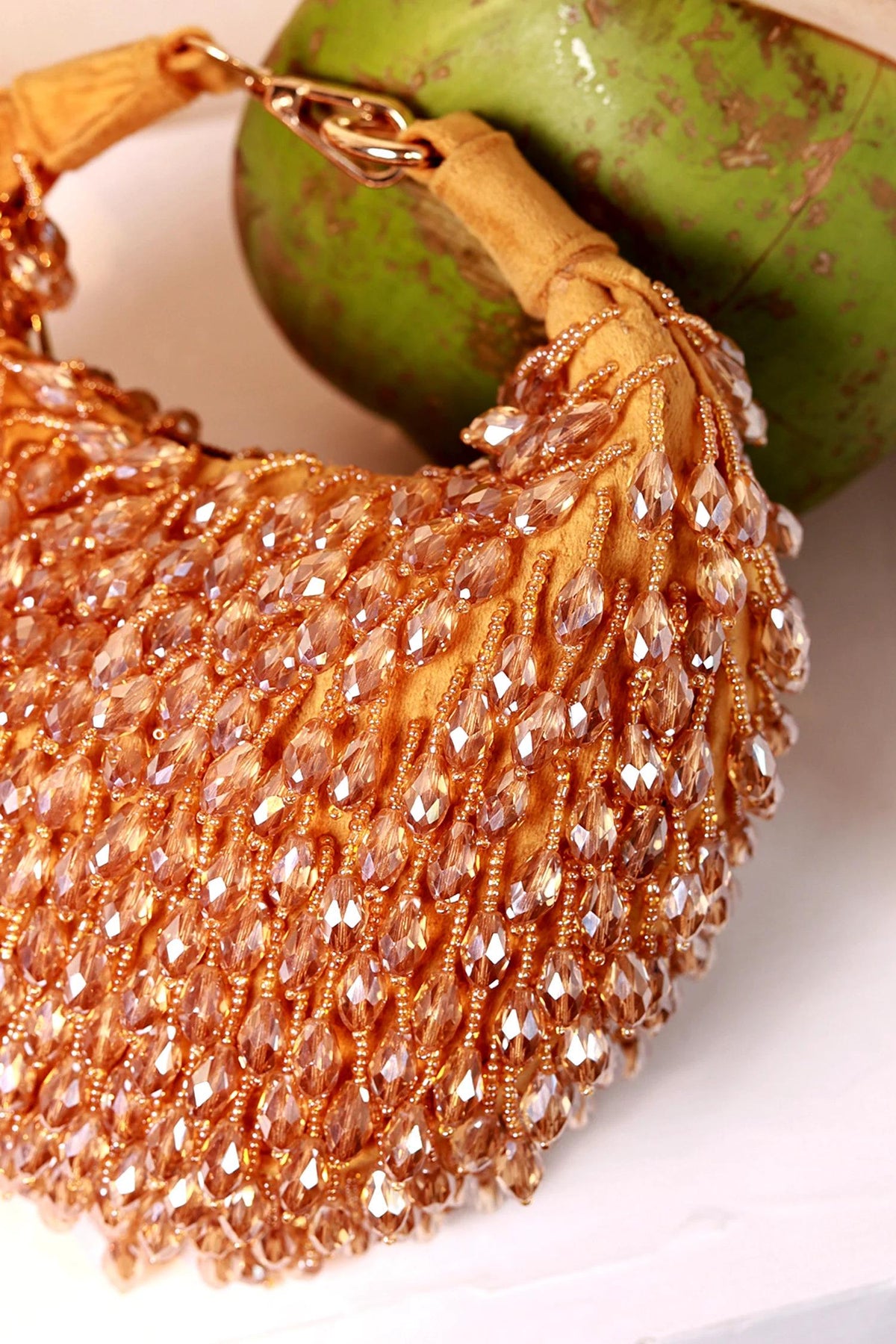 Gold Beaded Potli Bag with Decorative Handle