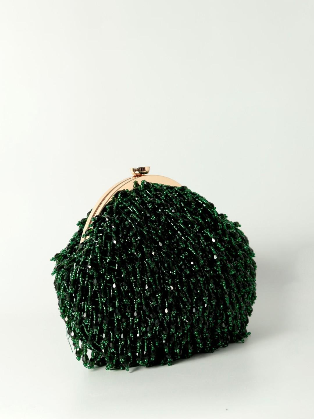 Dark Green Embellished Potli Bag with Handle