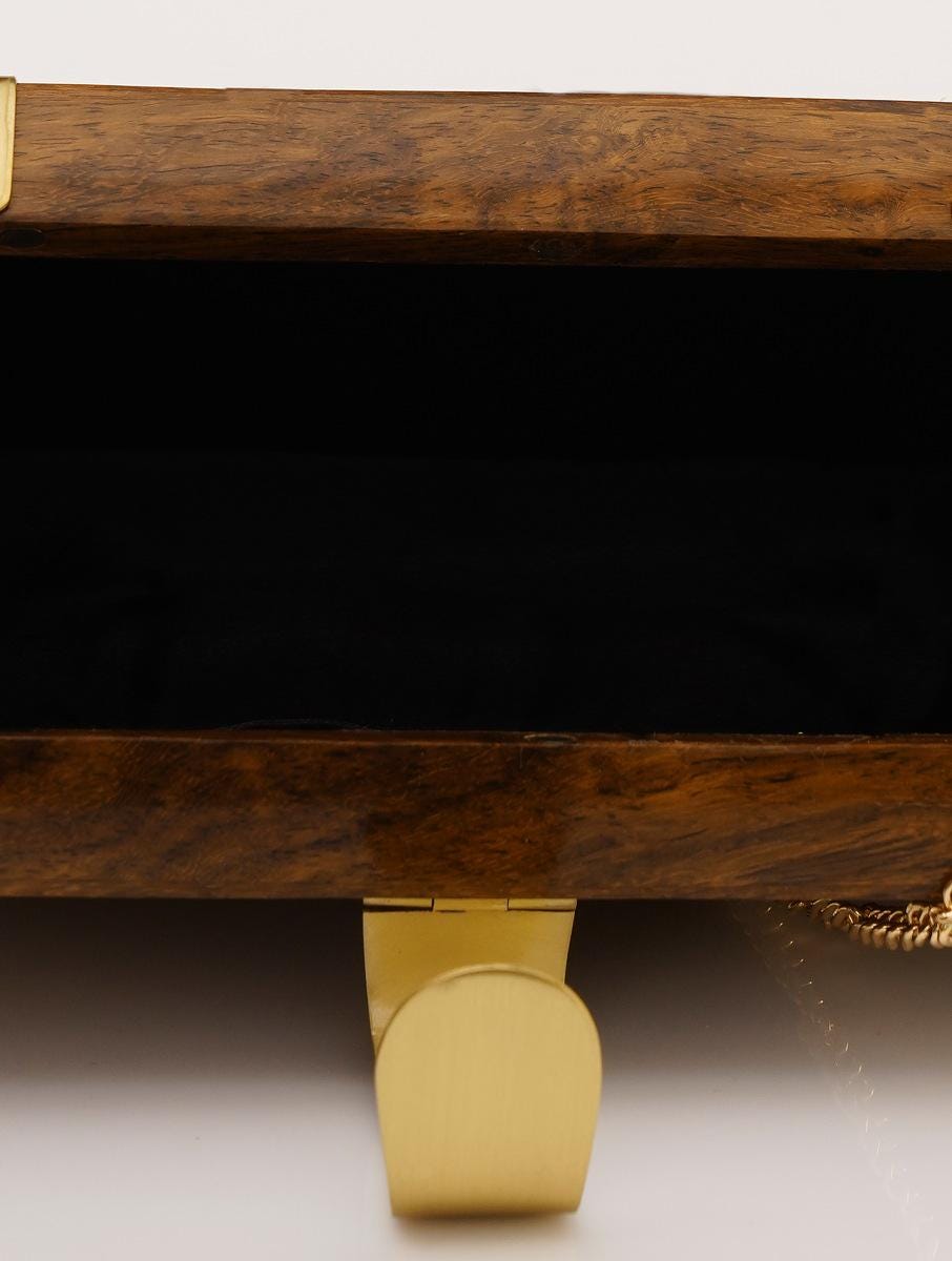 Handcrafted Wooden Rectangular Clutch with Brass Handle