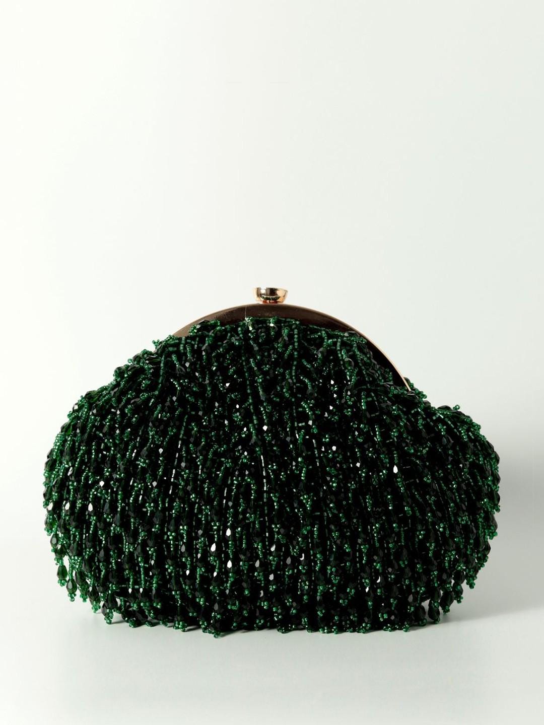 Dark Green Embellished Potli Bag with Handle