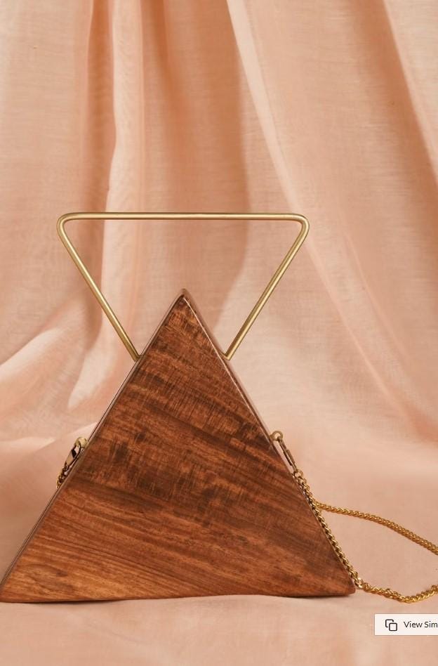 Handcrafted Wooden Triangle Clutch with Brass Handle