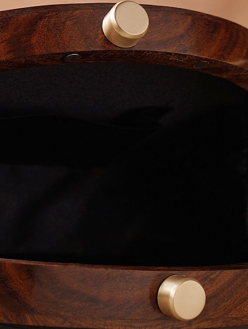 Handcrafted Wooden Half-Moon Clutch with Brass Handle