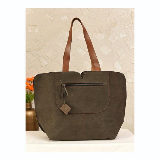 Charcoal Gray Leather Tote Bag