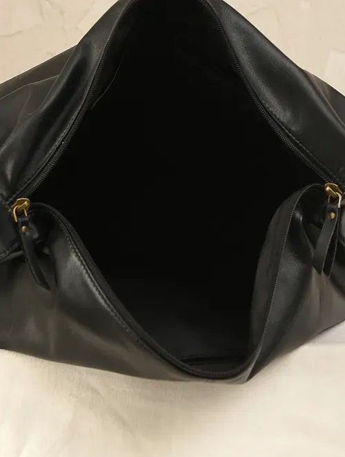 Black Leather Tote Bag with Adjustable Strap