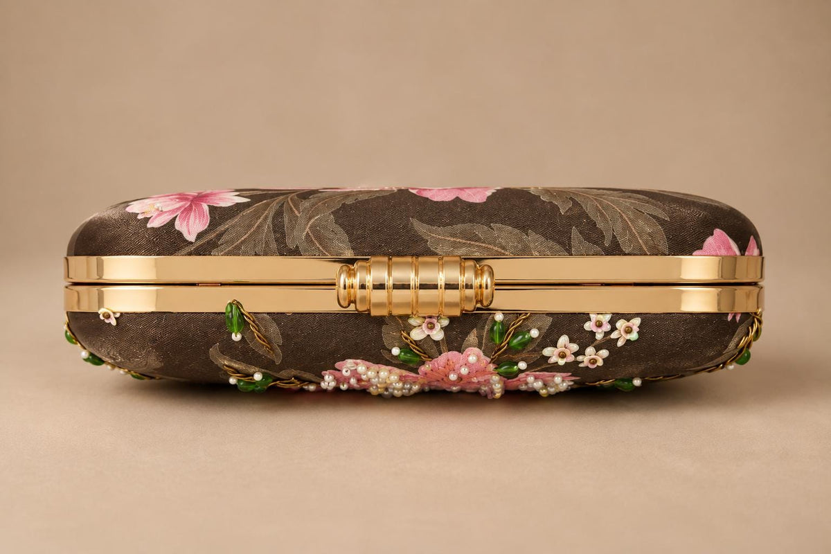 Handcrafted Brown Floral Embroidered Clutch