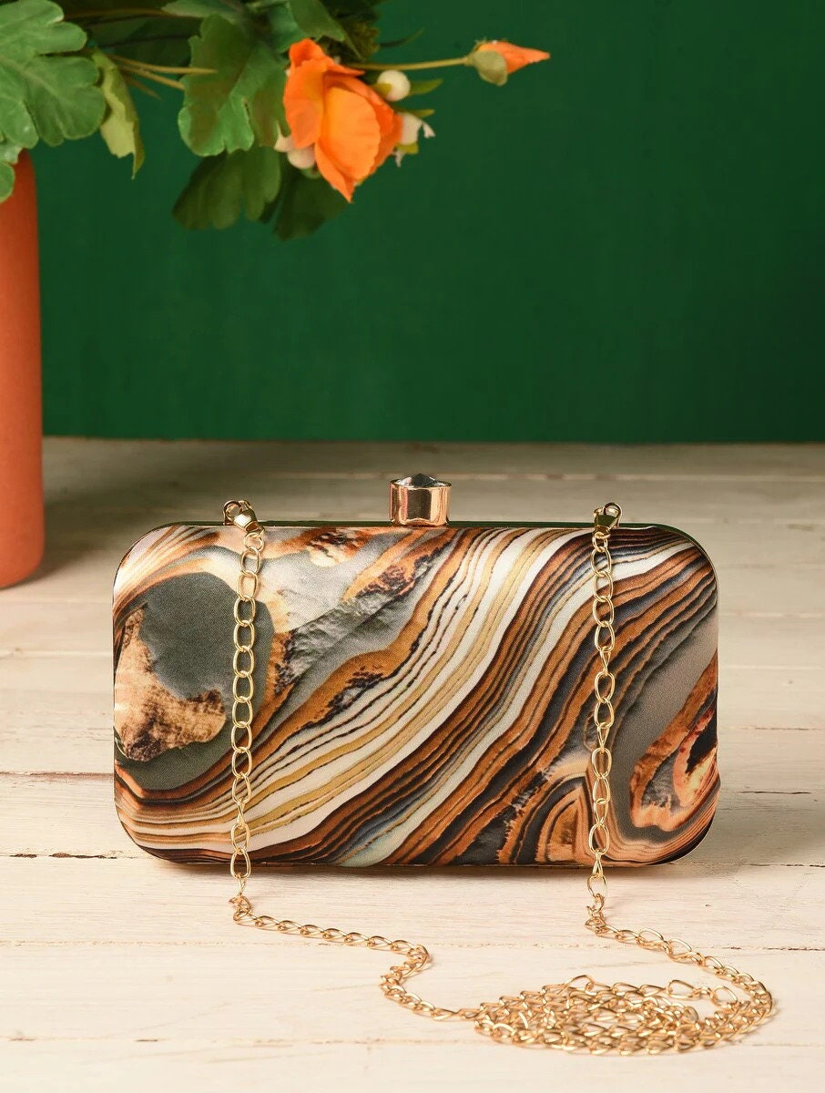 Multicolor Printed Clutch with Chain Strap