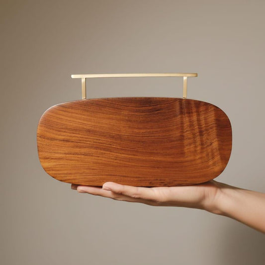 Handcrafted Wooden Clutch Bag with Brass Handle
