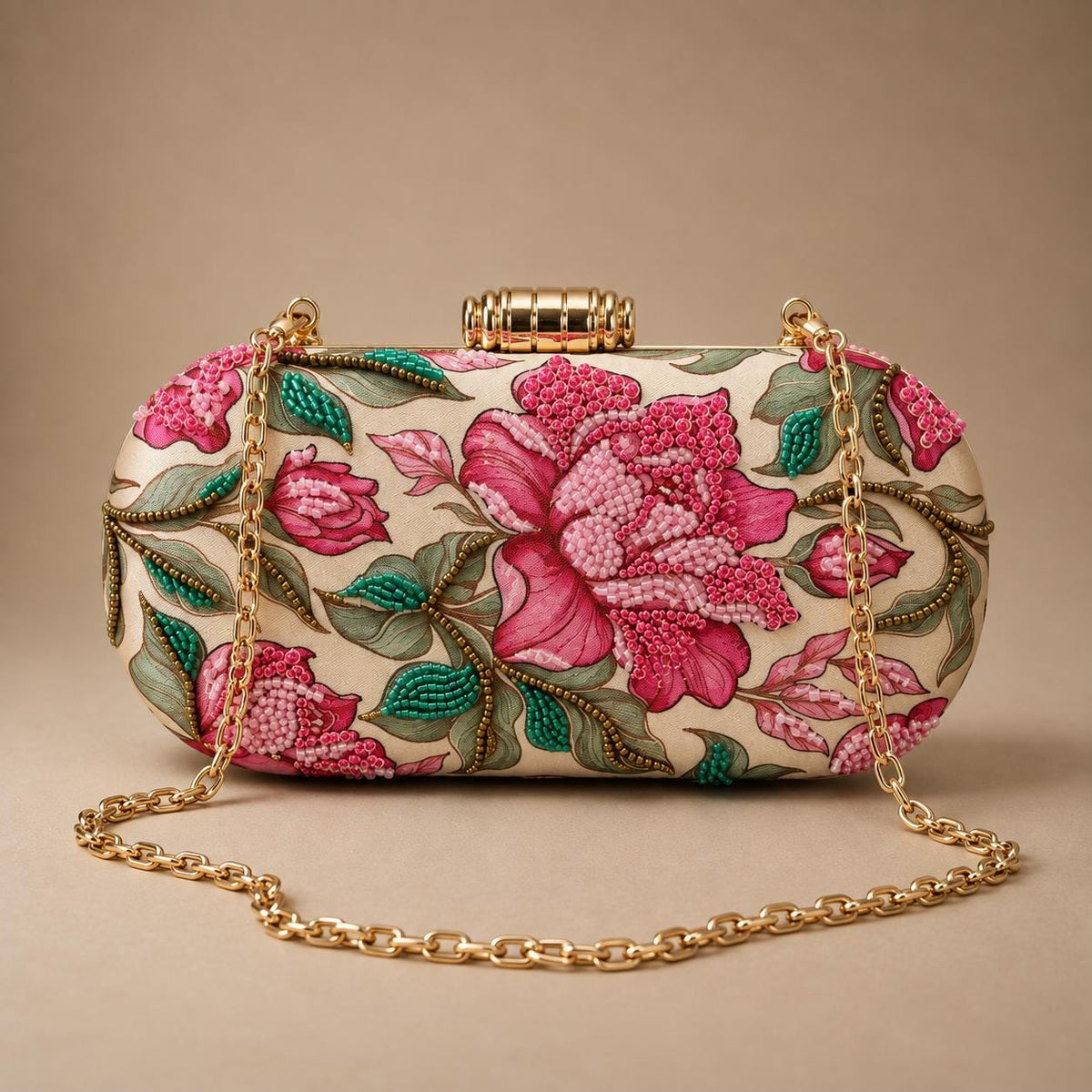 Handcrafted Off-White Floral Embroidered Clutch