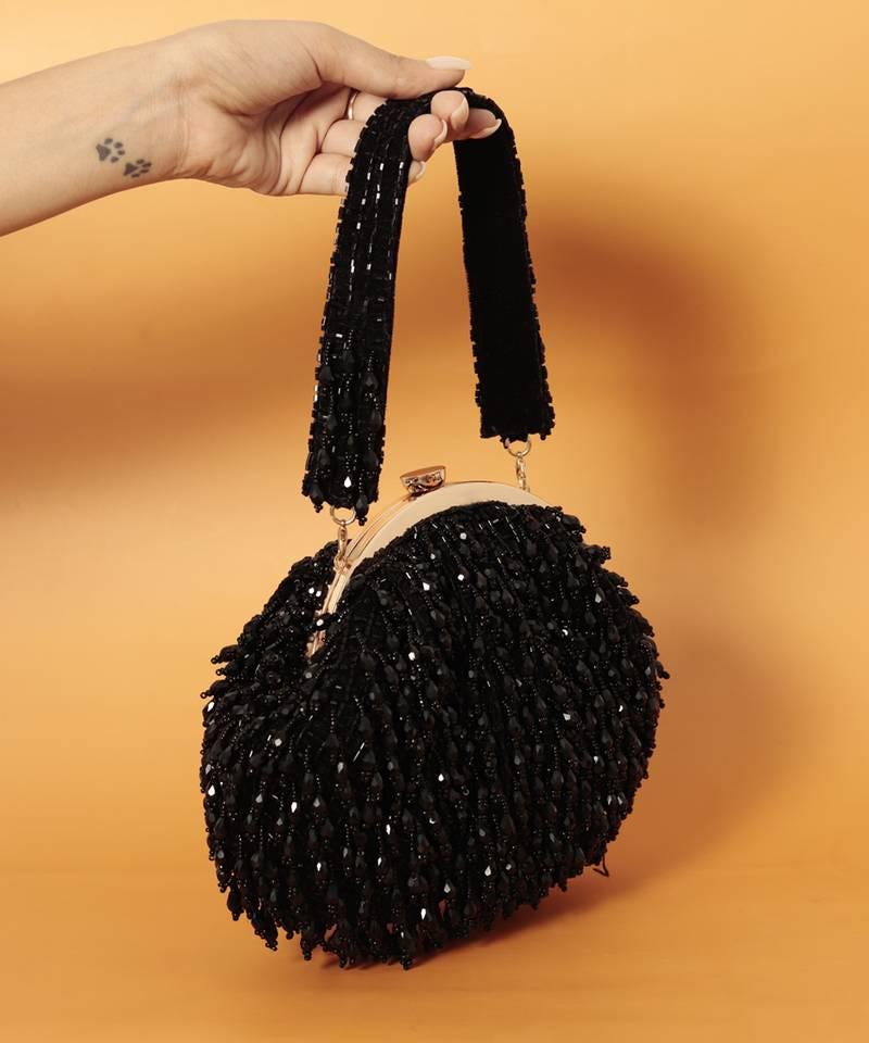 Black Embellished Potli Bag with Handle