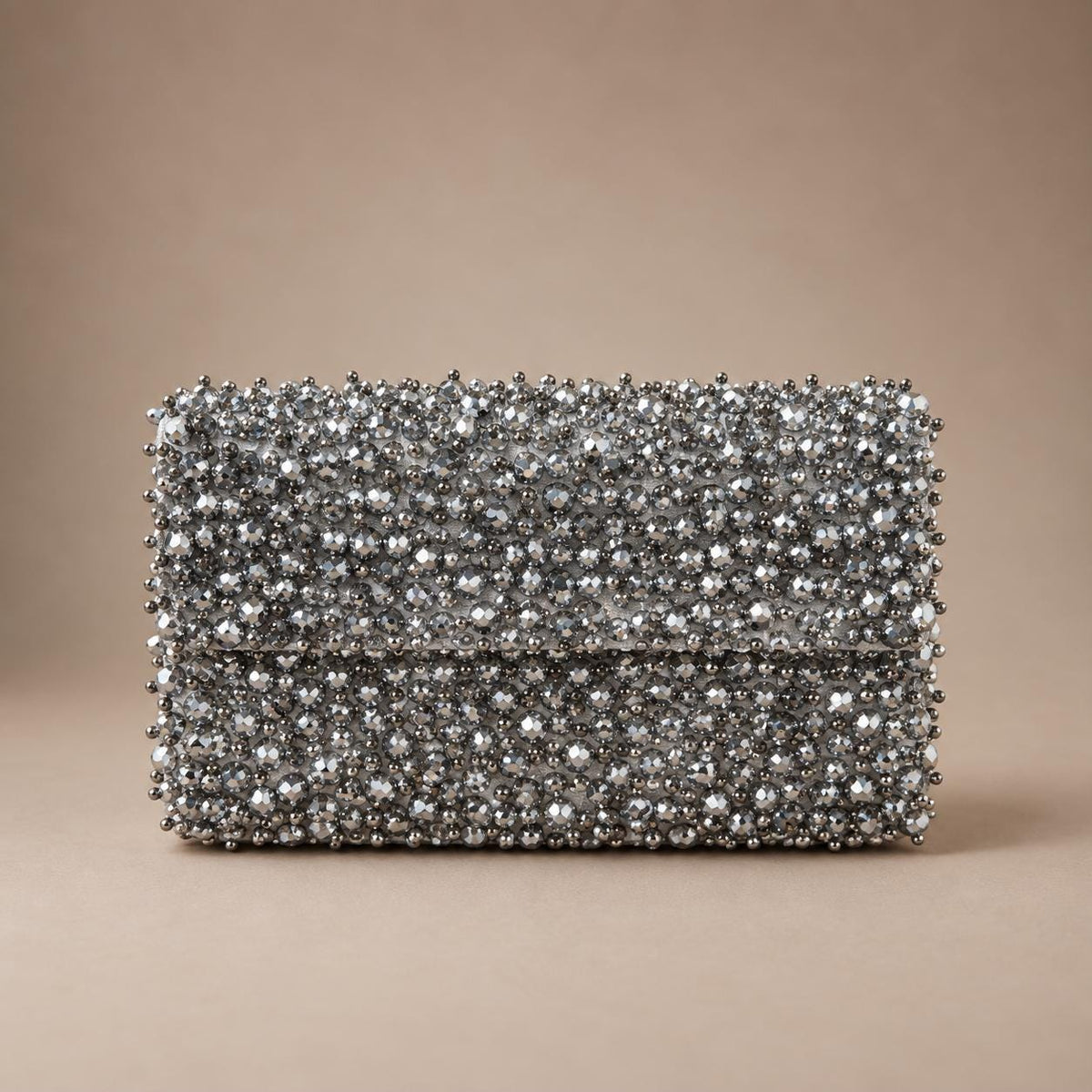 Handcrafted Silver Embroidered Clutch with Chain