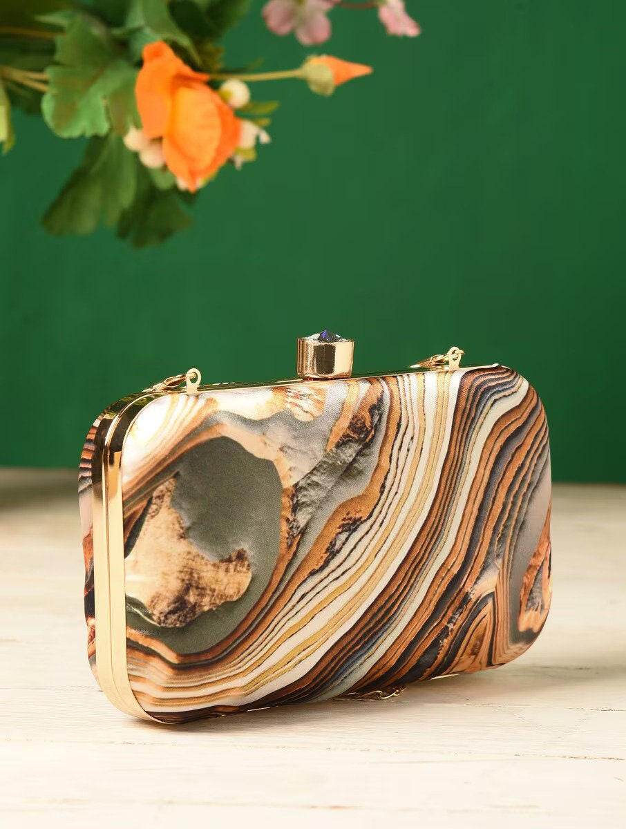 Multicolor Printed Clutch with Chain Strap