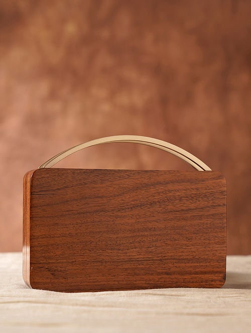 Handcrafted Wooden Clutch with Curved Handle