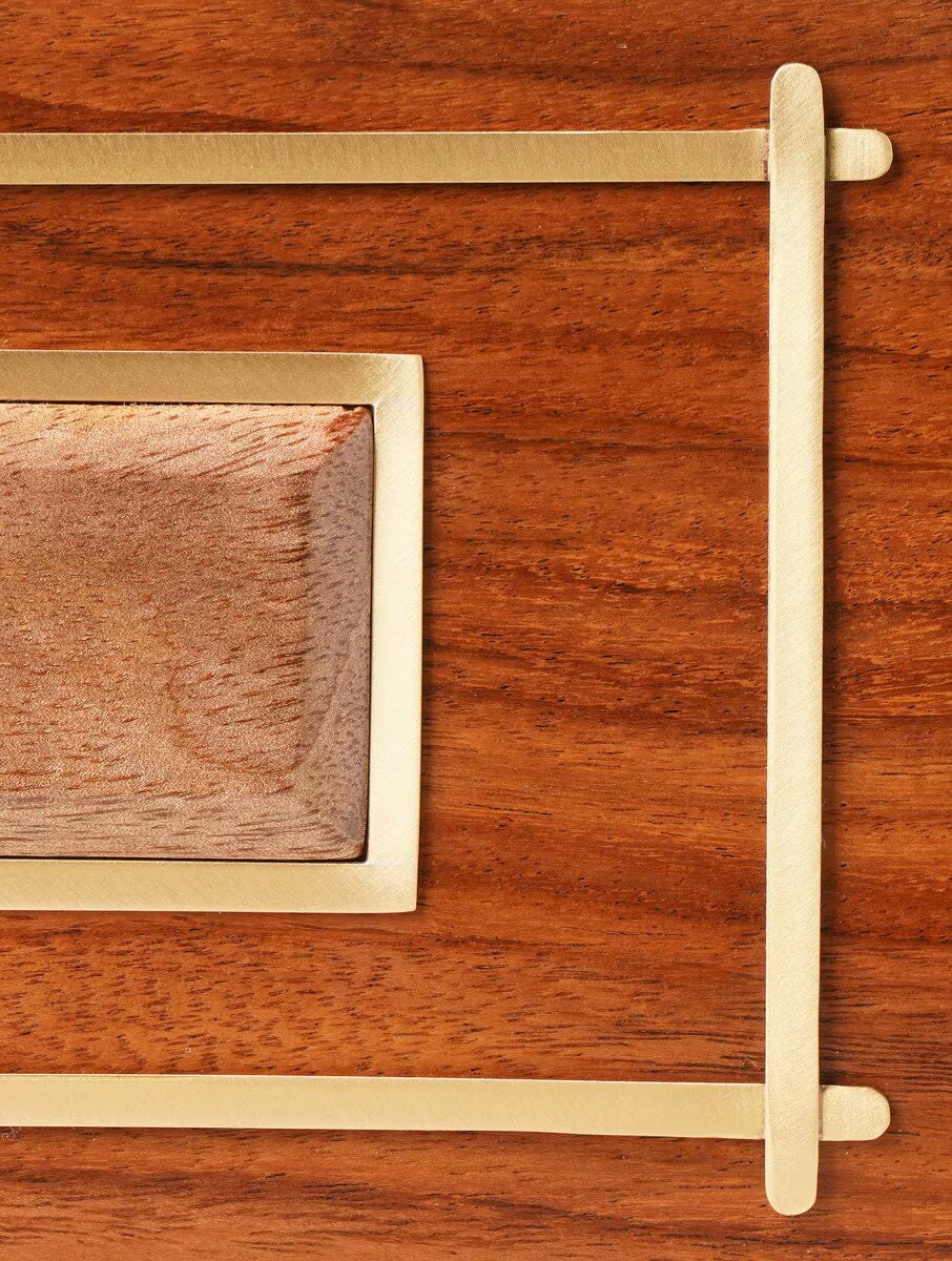 Handcrafted Wooden Rectangular Clutch with Brass Frame