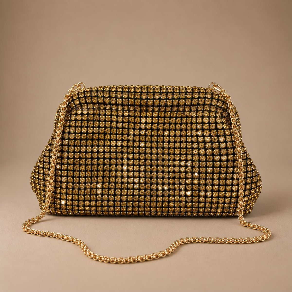 Gold Embellished Evening Clutch with Chain Strap