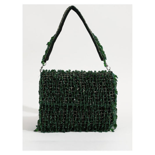 Green Embroidered Clutch Bag with Chain Strap