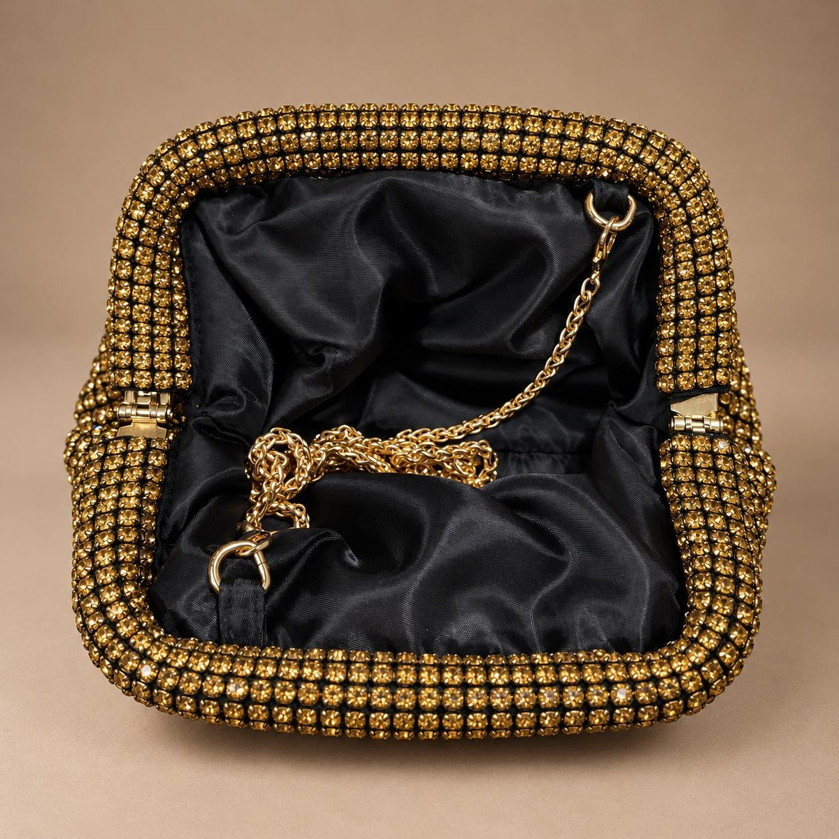 Gold Embellished Evening Clutch with Chain Strap