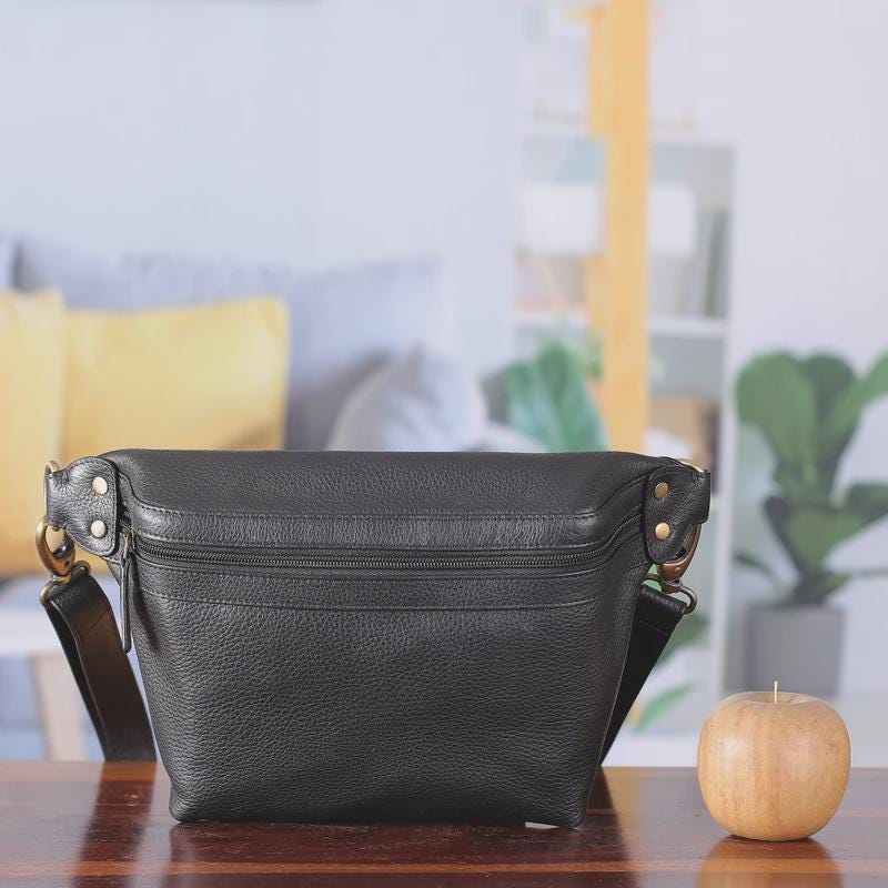 Black Leather Sling Belt Bag