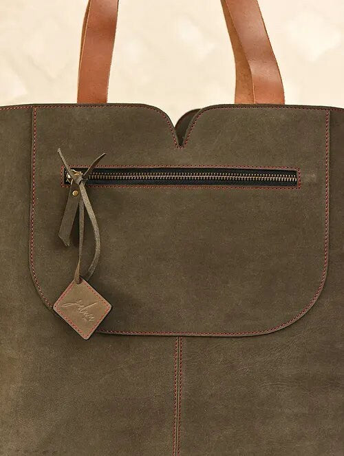 Charcoal Gray Leather Tote Bag