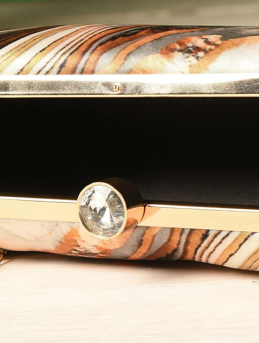 Multicolor Printed Clutch with Chain Strap