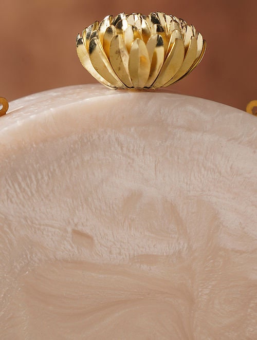 Ivory White Resin Clutch with Gold-Tone Chain