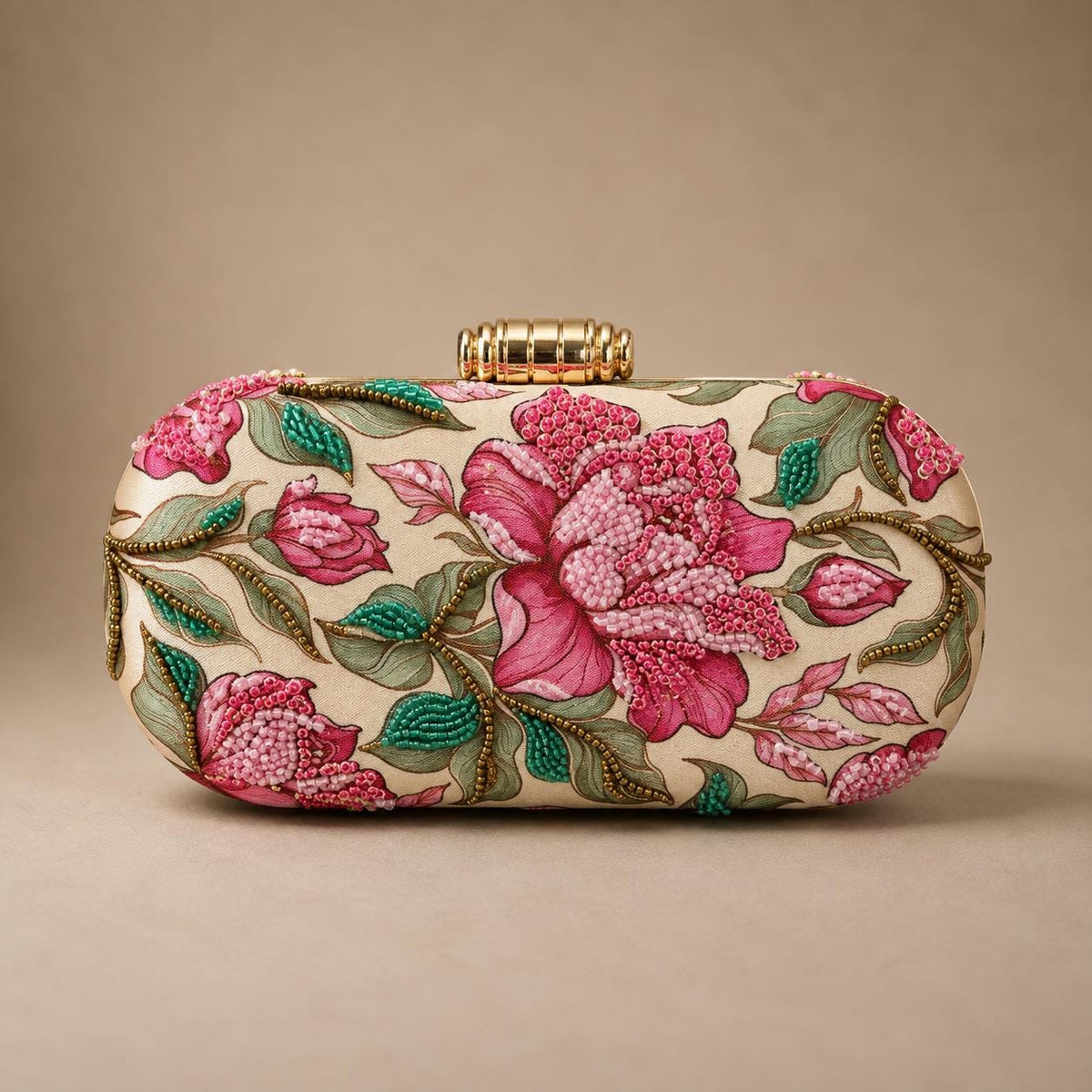 Handcrafted Off-White Floral Embroidered Clutch