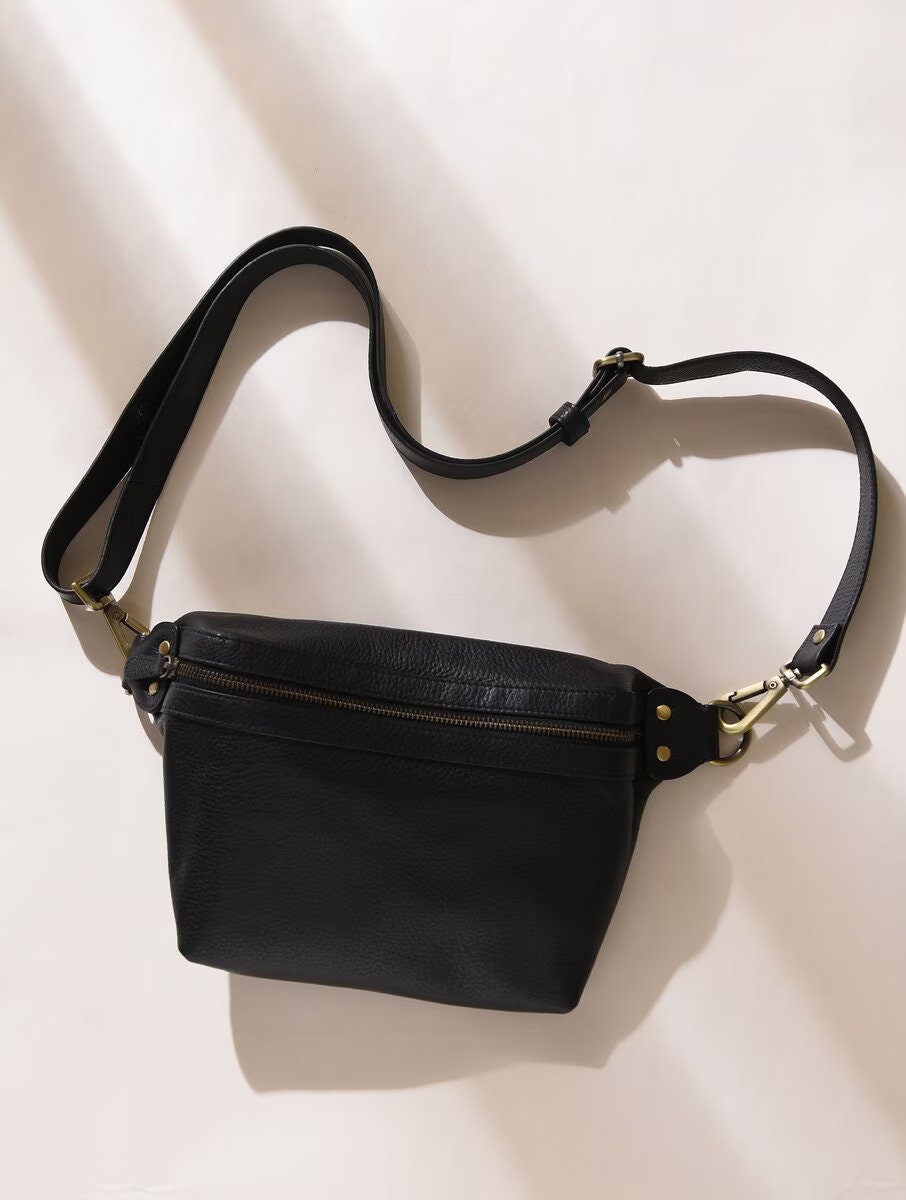 Black Leather Sling Belt Bag