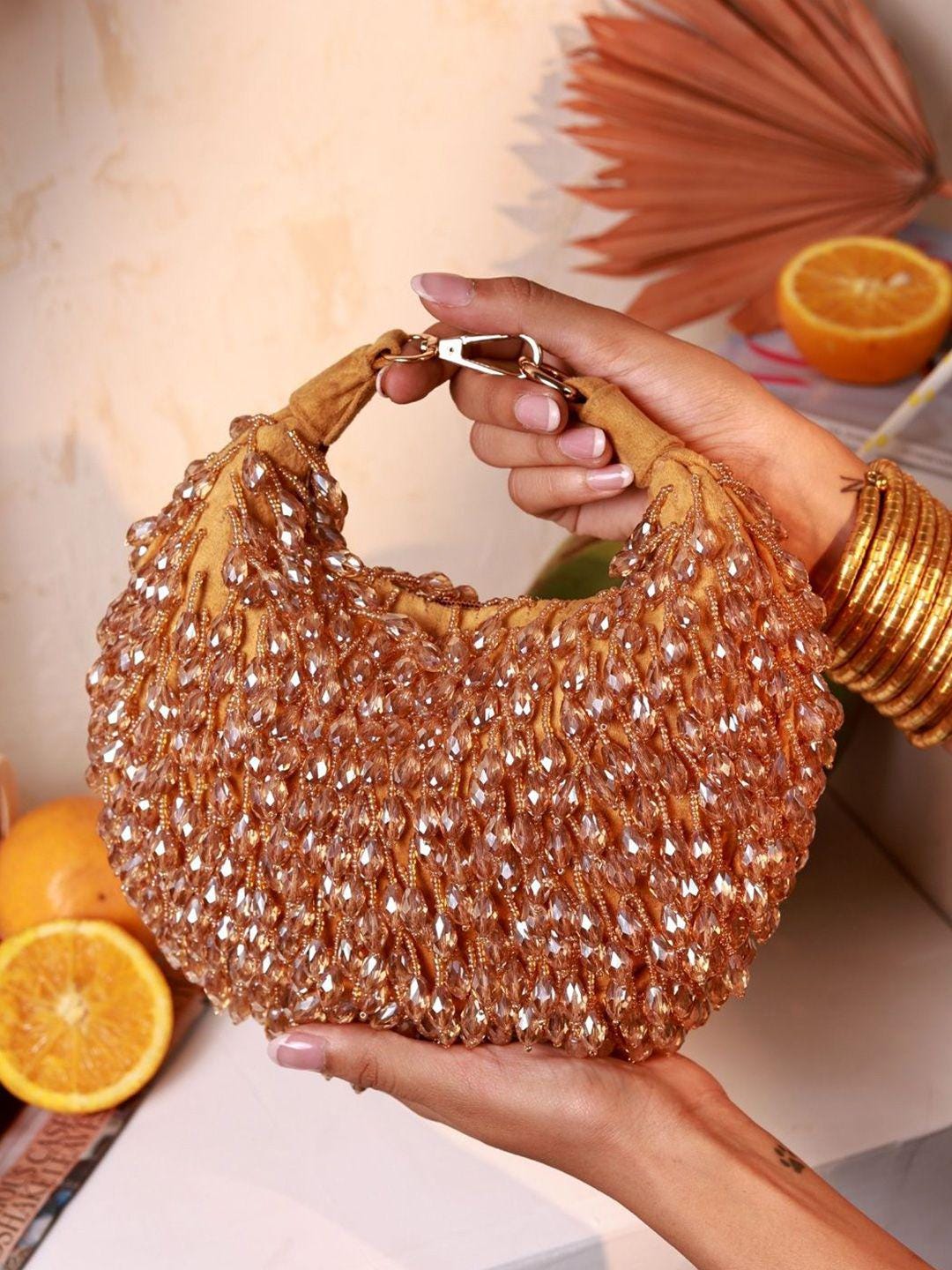 Gold Beaded Potli Bag with Decorative Handle