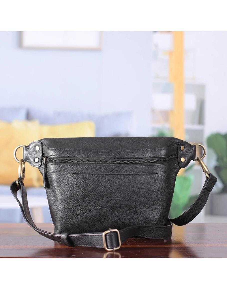 Black Leather Sling Belt Bag