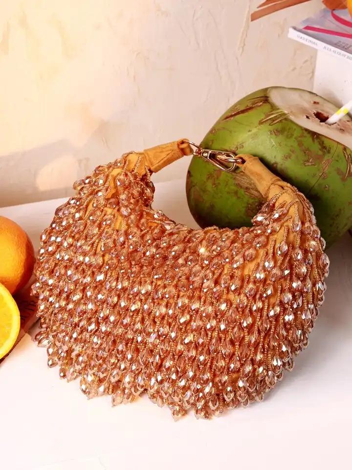 Gold Beaded Potli Bag with Decorative Handle