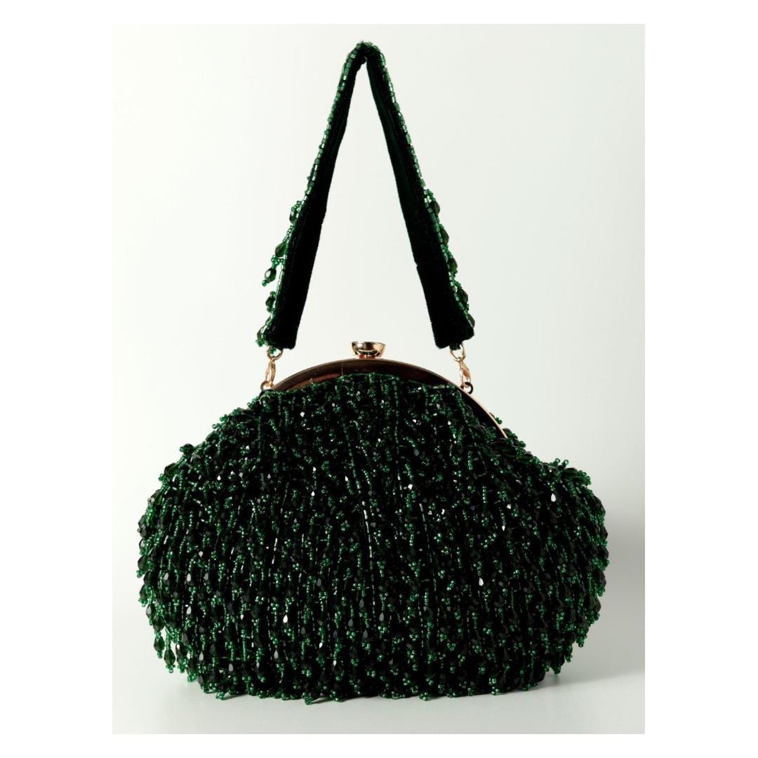 Dark Green Embellished Potli Bag with Handle