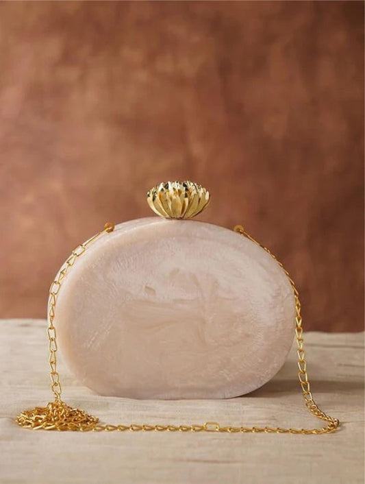 Ivory White Resin Clutch with Gold-Tone Chain