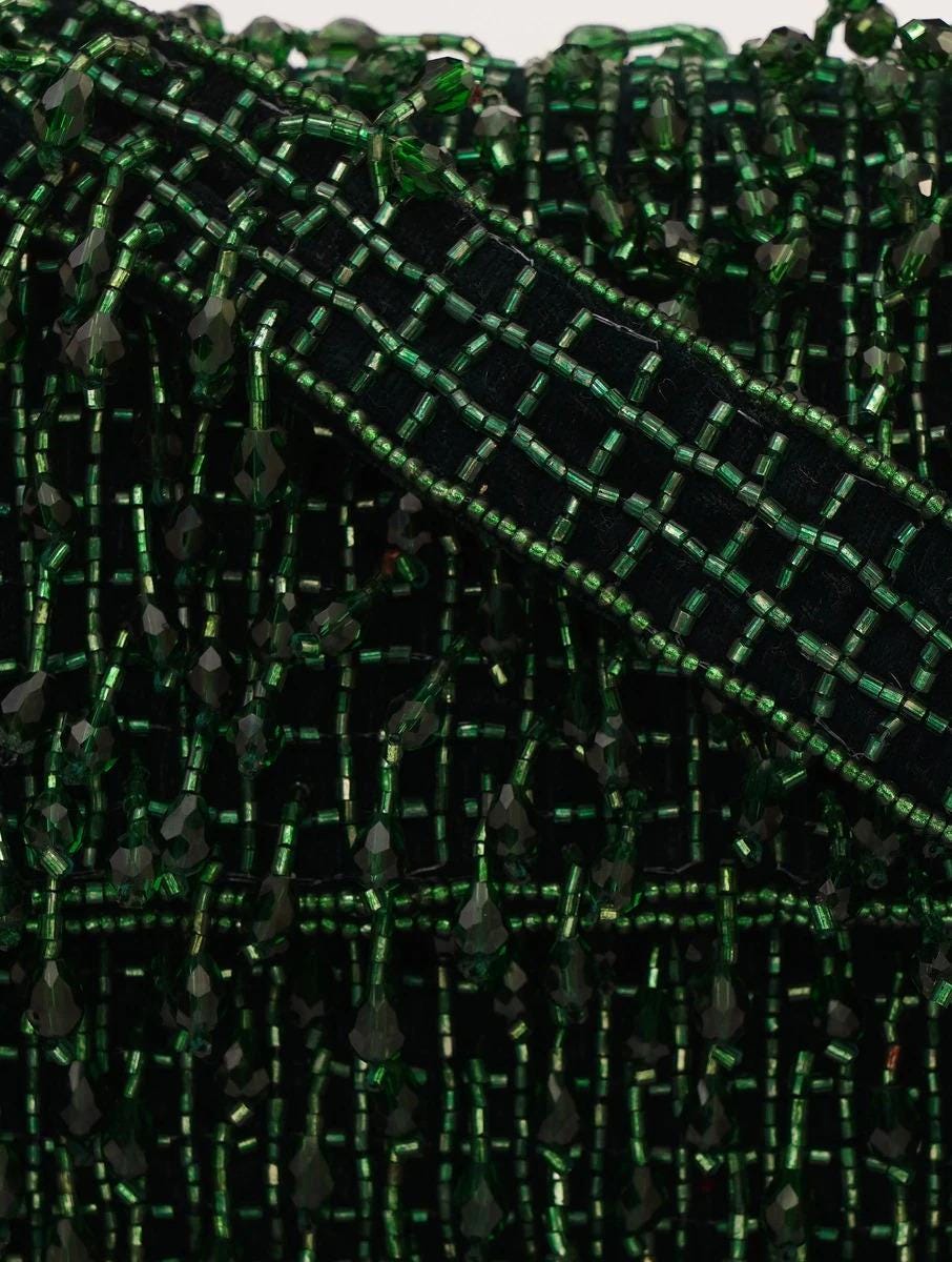 Green Embroidered Clutch Bag with Chain Strap