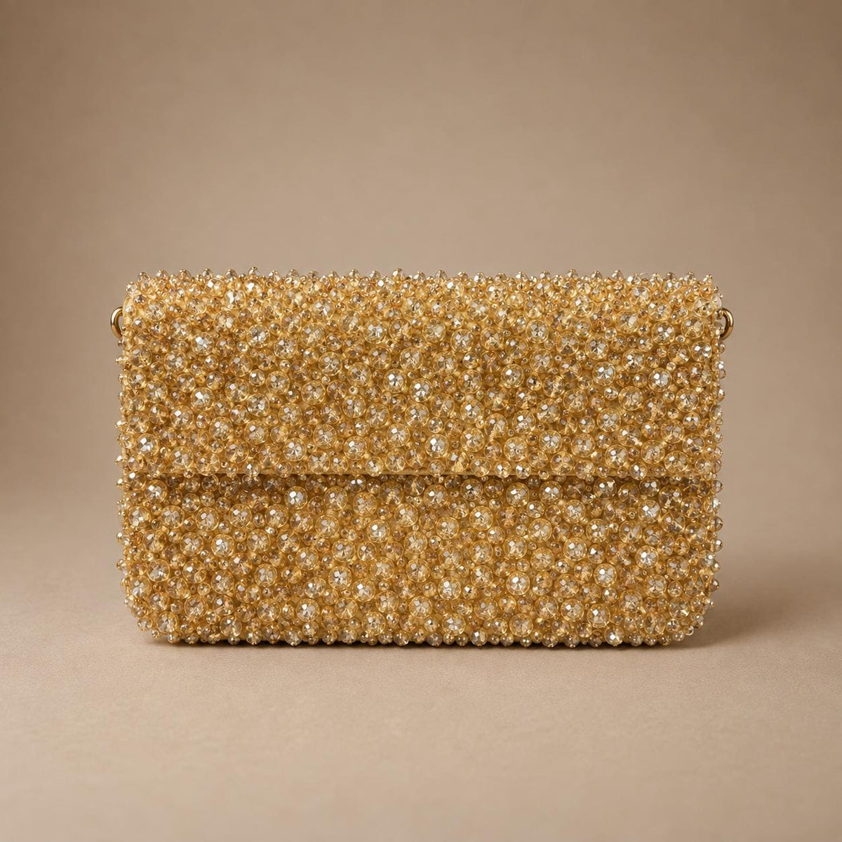 Handcrafted Gold Embroidered Clutch with Chain