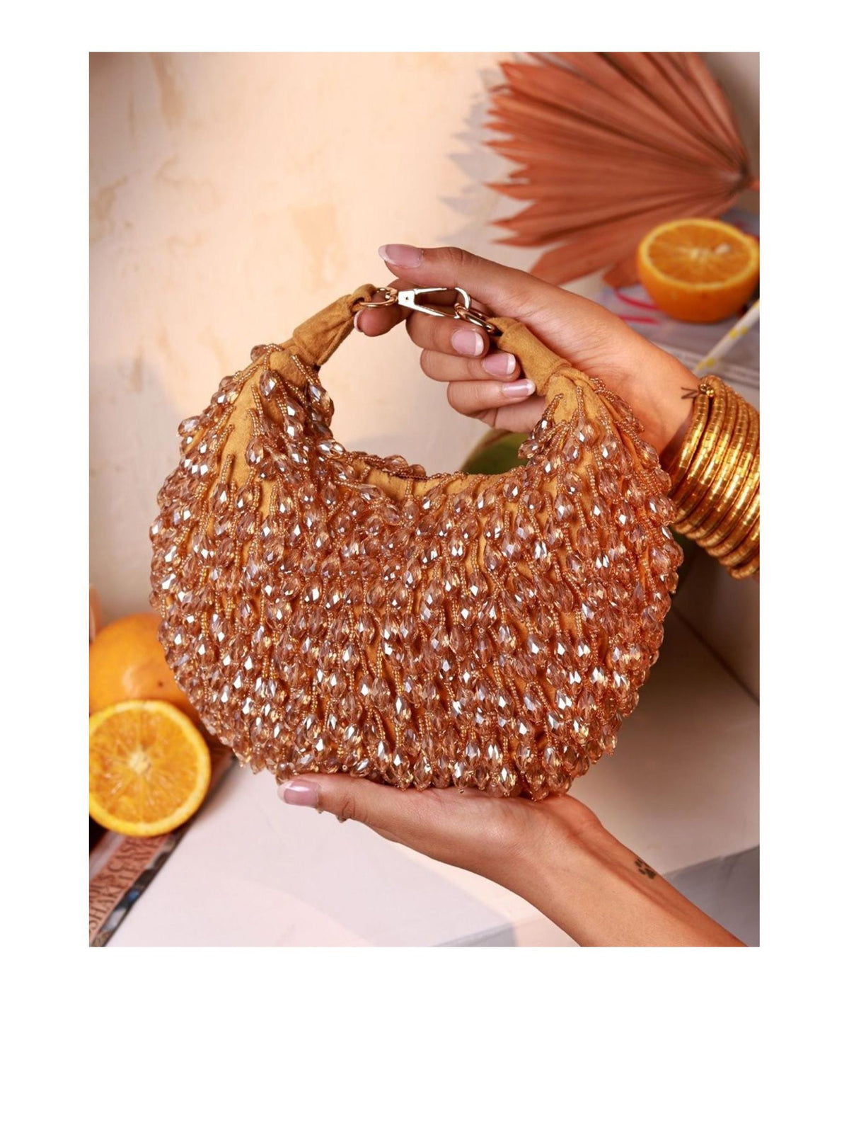 Gold Beaded Potli Bag with Decorative Handle