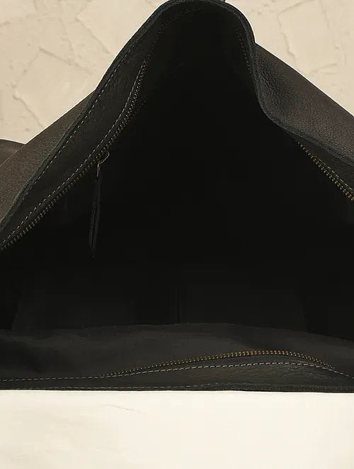 Black Genuine Leather Tote Bag with Black Sling Strap