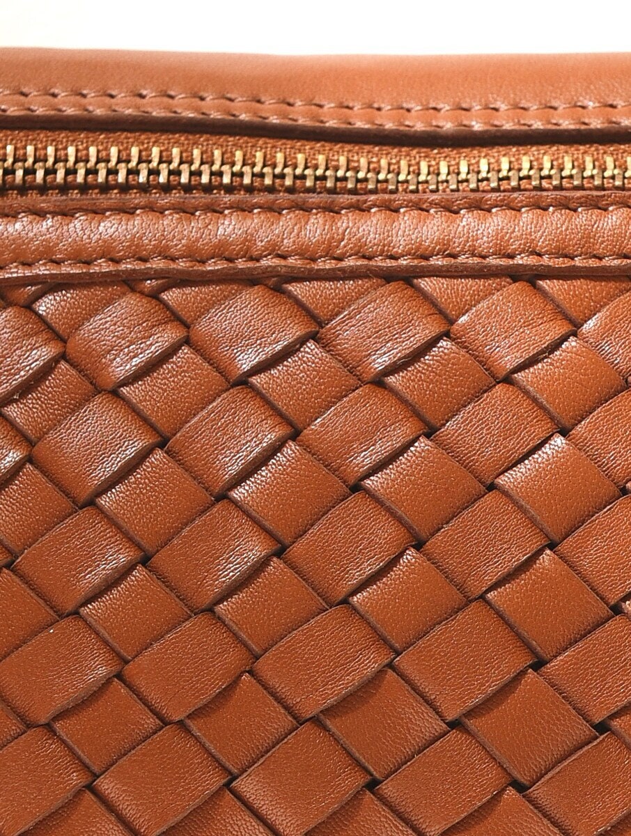 Tan Brown Woven Leather Belt Bag