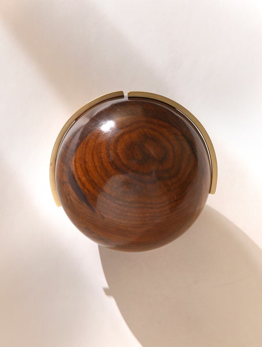 Handcrafted Wooden Ball Clutch with Gold Chain