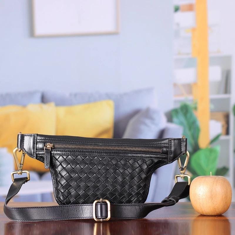 Black Woven Leather Belt Bag