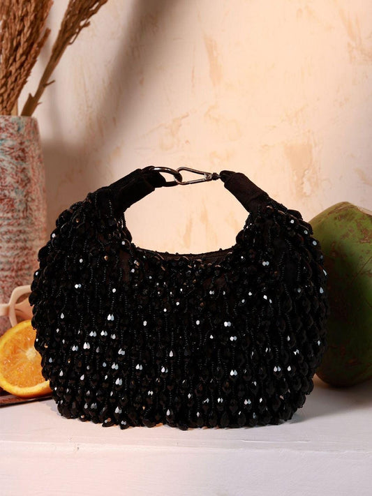 Black Beaded Potli Bag with Short Handle