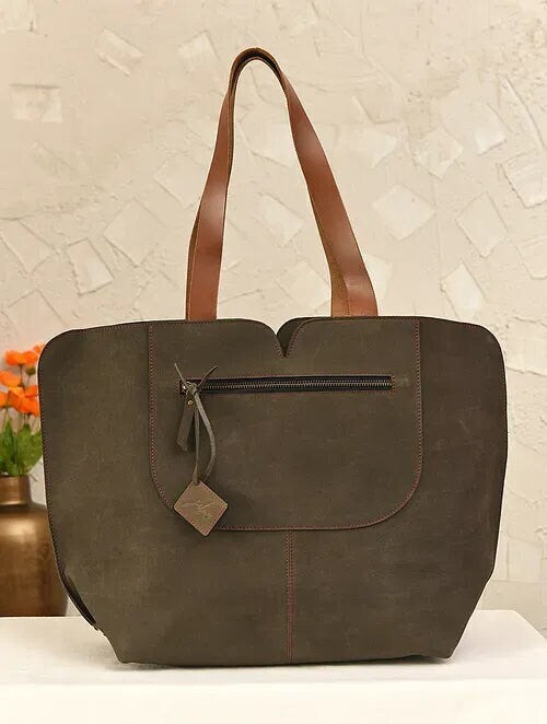 Charcoal Gray Leather Tote Bag