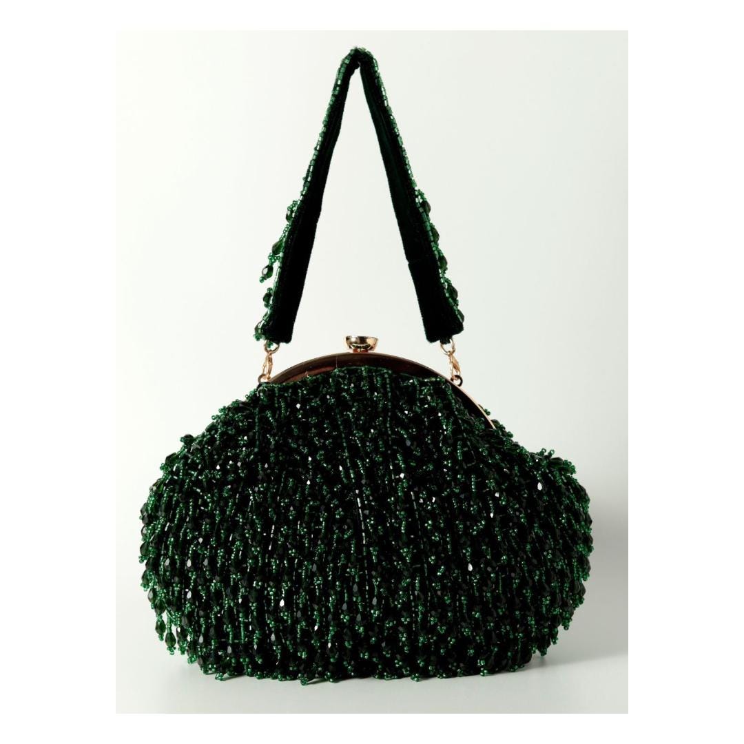 Dark Green Embellished Potli Bag with Handle