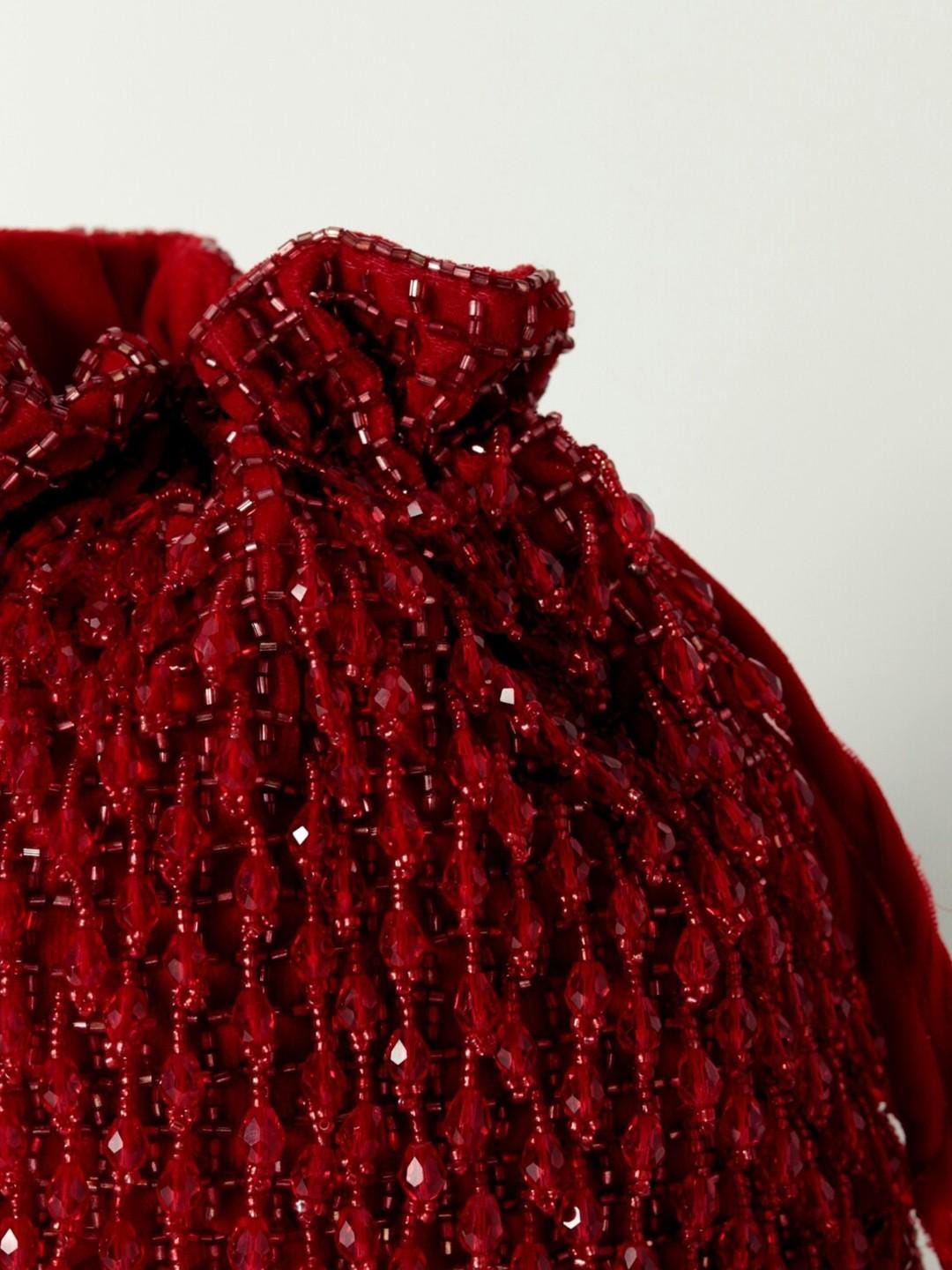 Red Handcrafted Embroidered Potli Bag with Tassels